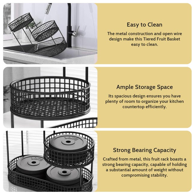 Organizzazione Cucina Cestino Per Frutta In Filo Metallico - Nero Organizzazione Cucina Cestino Per Frutta In Filo Metallico - Nero