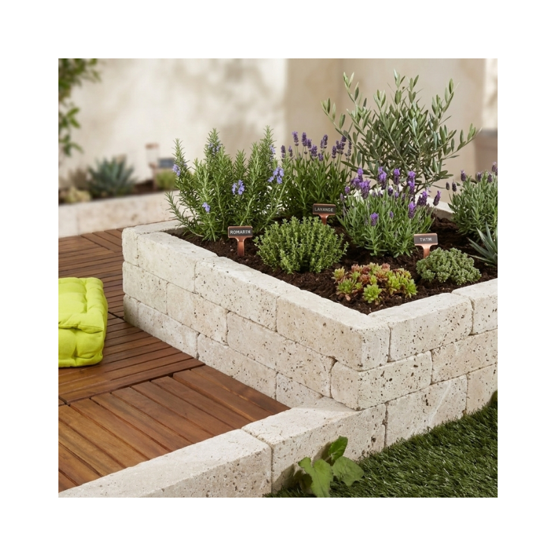 Bordure de jardin travertin 30 x 10 x 10 cm - Beige (Lot de 20) - 5