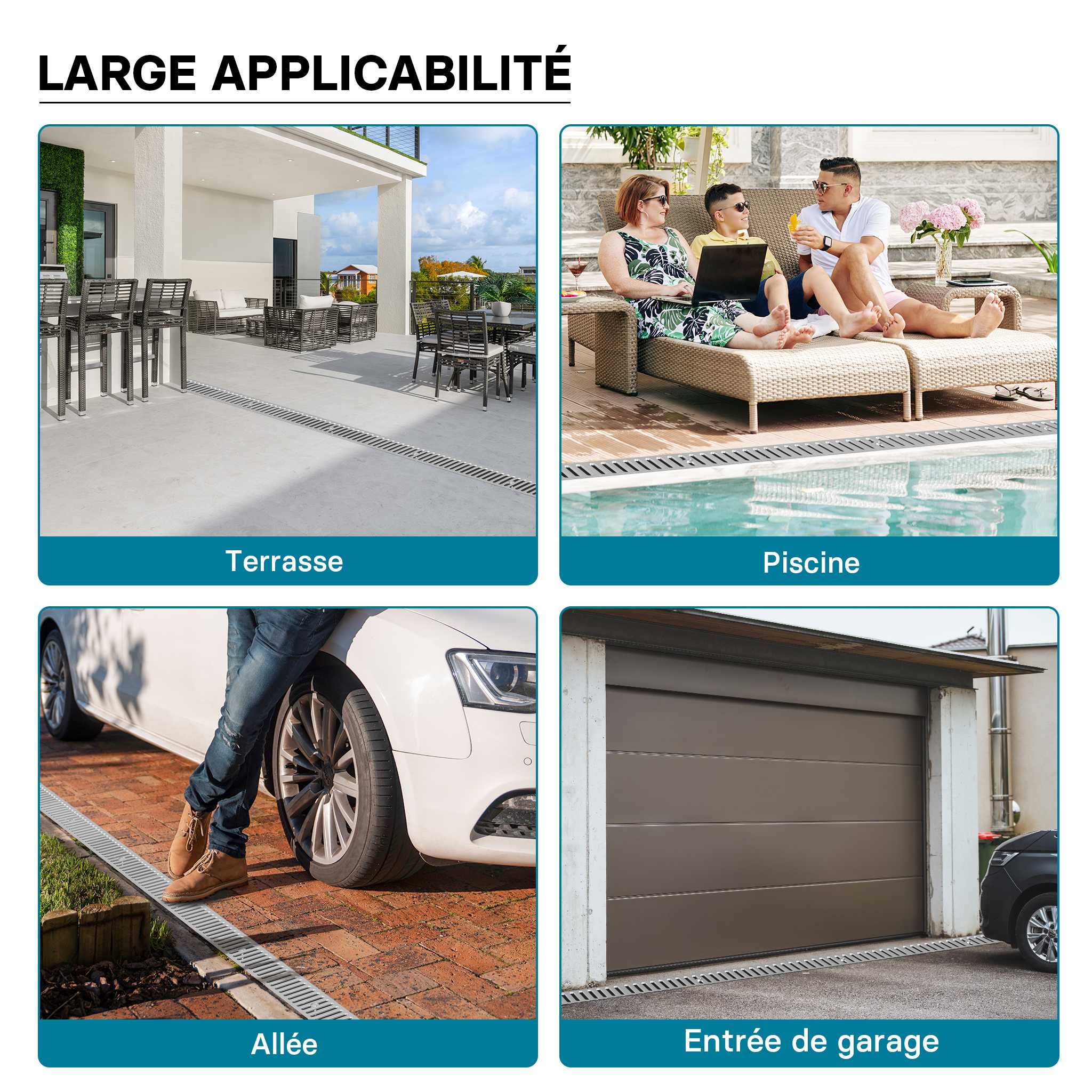 Caniveau – 1000 x 140 x 115 mm – Capacité de charge 1,5 t – avec Grille de recouvrement galvanisée – Drainage Eaux usées Rigole Évacuation… Wiltec - 6