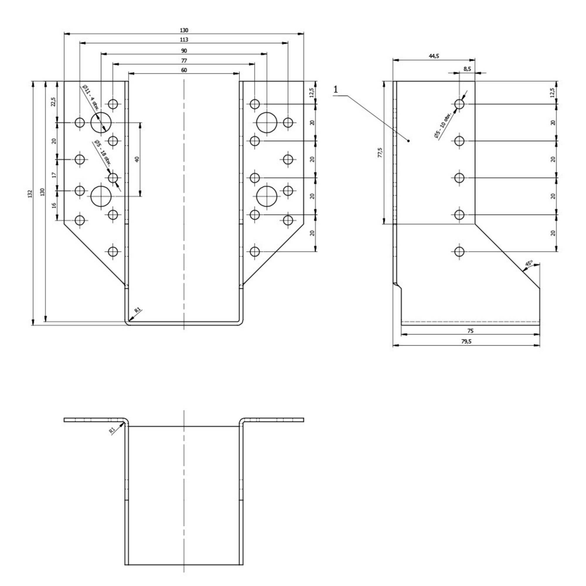 10 Sabots de charpente à ailes extérieures Connecteurs de poutres - Acier galvanisé - Larg 60 x Ht 132 mm - Fabriqué en Europe - 2