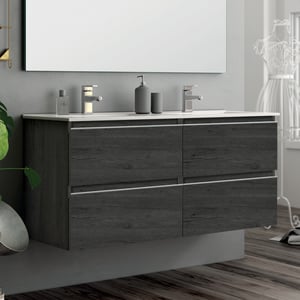 Meuble de salle de bain 120cm double vasque - 4 tiroirs - sans miroir - BALEA - ebony (bois noir)