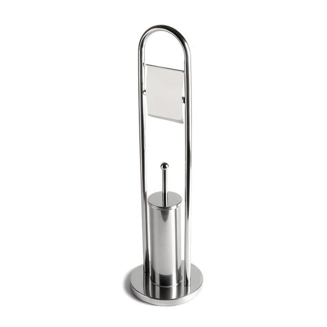 MSV Bergamo Porte-Rouleau WC Brosse WC 3en1 Acier Inoxydable Et Verre - Support Gris