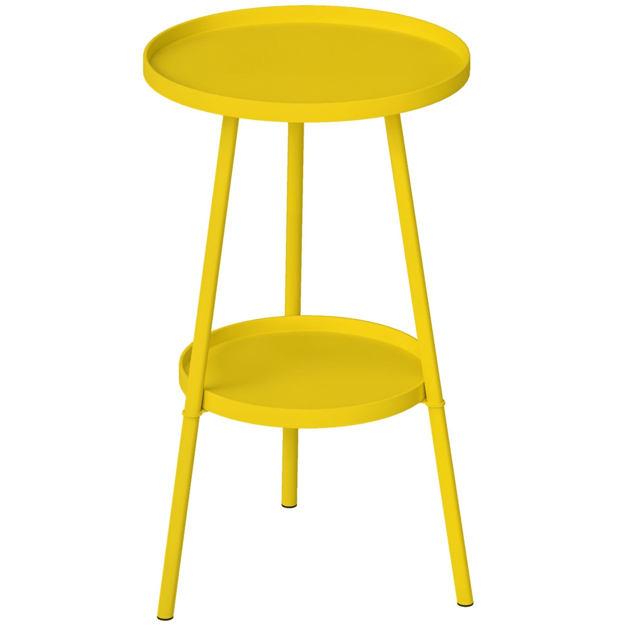 Okrągły 2-piętrowy stolik pomocniczy mały, stolik ogrodowy na taras, do salonu, balkonu, wykonany z metalu, średnica 32 x wysokość 51 cm, kolor żółty