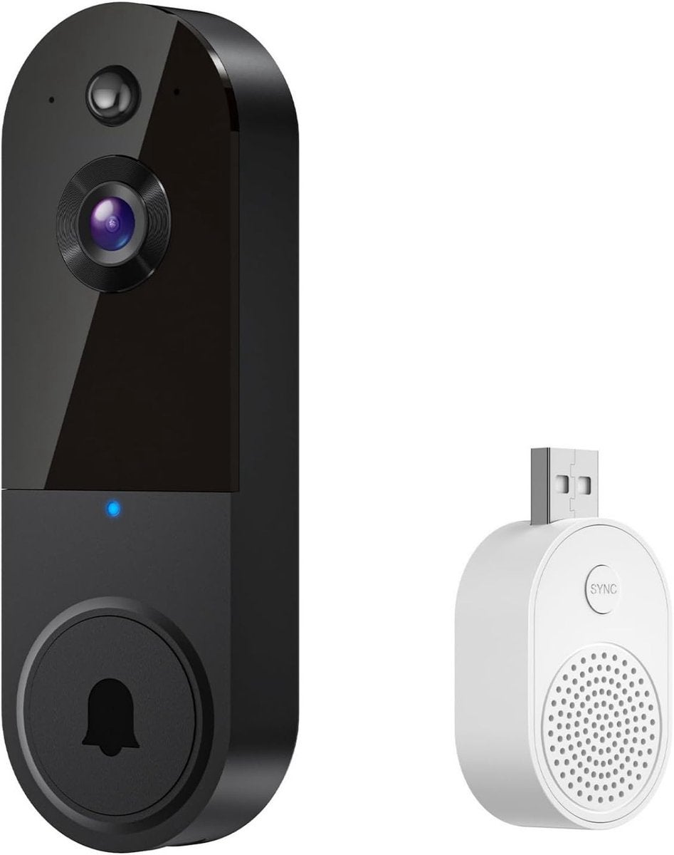 Cameră video sonerie de securitate wireless, fără abonament, sonerie video cu vedere nocturnă HD, interfon de la distanță, detectare persoane...