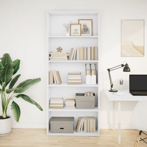 Libreria Bianca 68,5x32x75 Cm | Scaffale In Legno Multistrato, 4 Scomparti, Facile Da Pulire