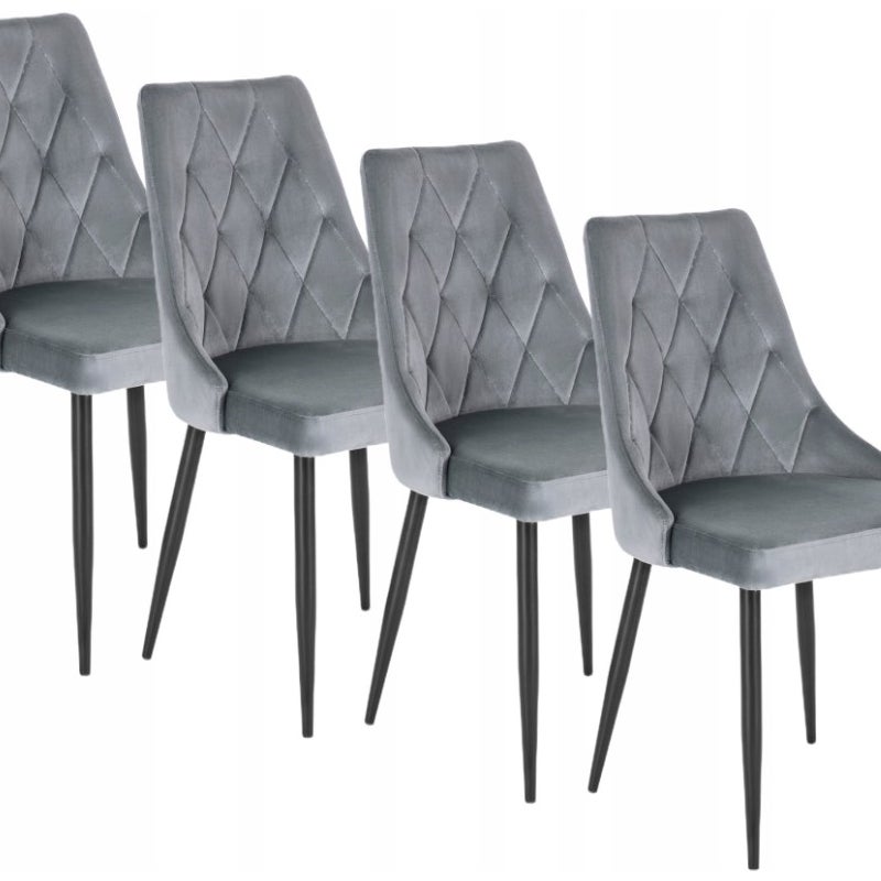 Zestaw Krzesła Tapicerowane 4x Welurowe Do Salonu Szare CORK