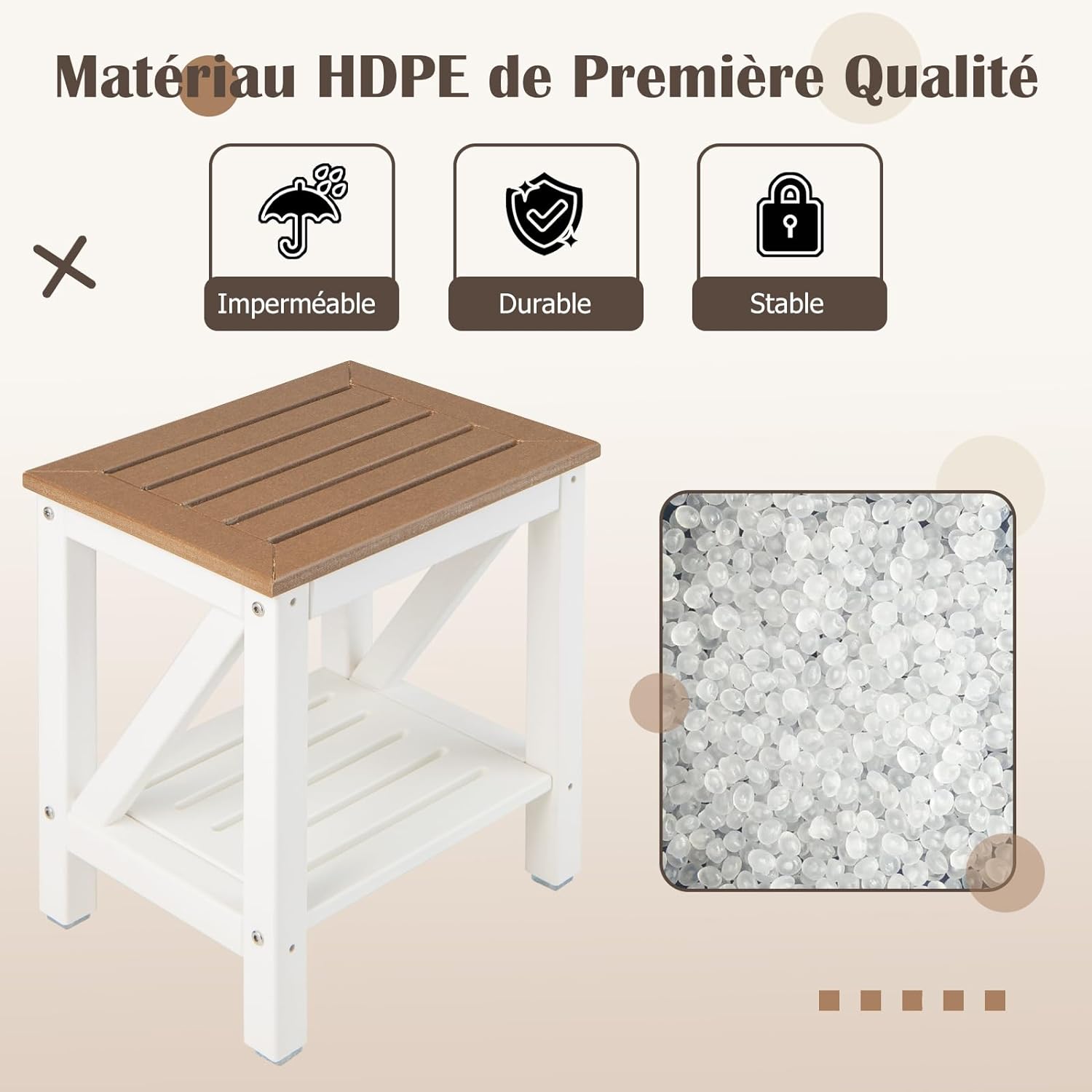 Banc de Douche étanche, 43 cm x 32 cm x 47 cm, Tabouret de Salle de Bain avec étagère de Rangement et Pieds Antidérapants - 2