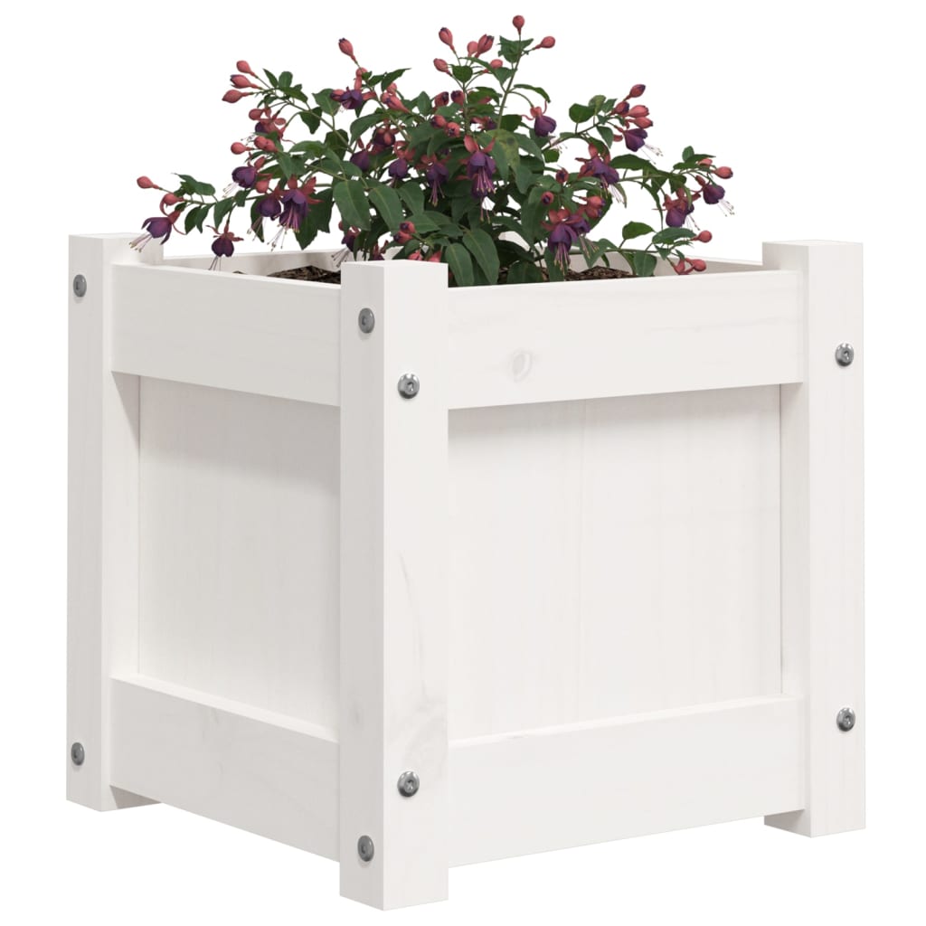 Lot de 2 Jardinières - Bacs à fleurs - Pots de fleurs blanc bois de pin massif n2269l - 4