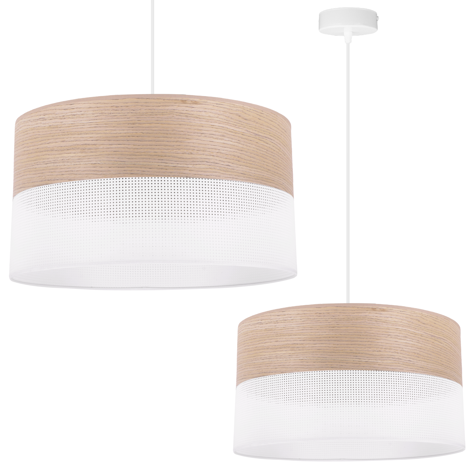 Lampa sufitowa wisząca Wood biała fornir 1xE27 abażur 40cm dąb klasyczny Light Home LH