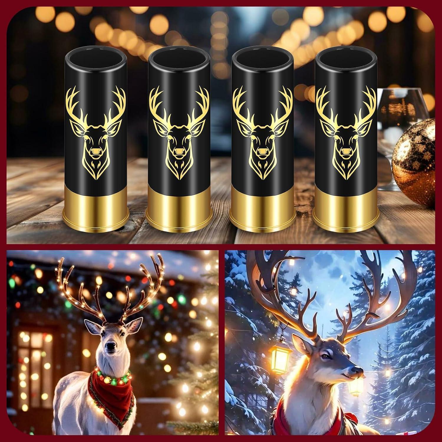 Schaps 4 Verres à Schnaps Tête de Cerf Noir Plastique 45 ml - Coffret Cadeau ...