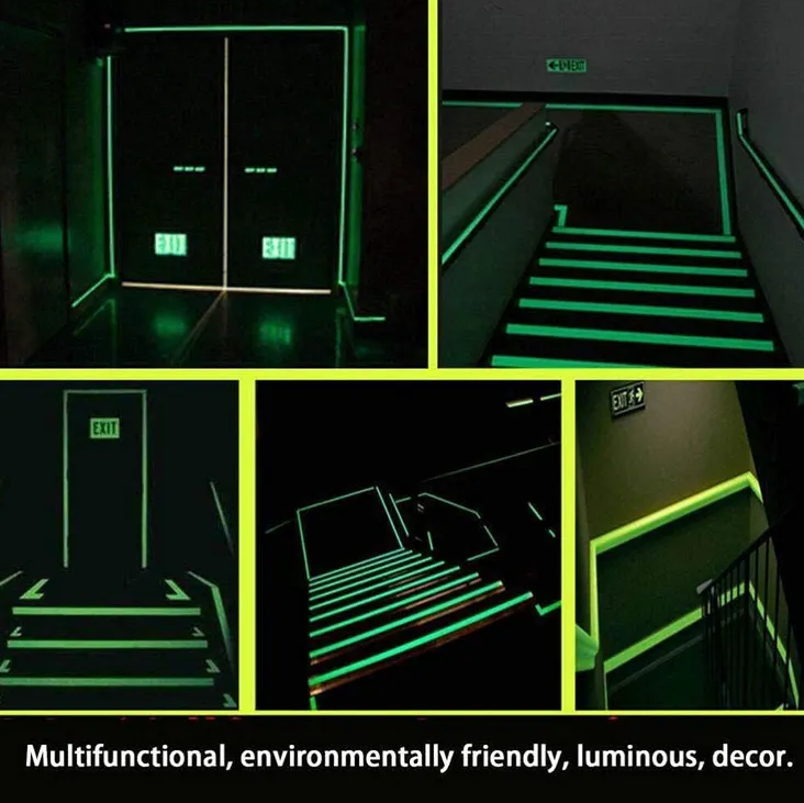 Nastro fluorescente luminoso, 2 strati, impermeabile, rimovibile, si illumina al buio, per scale, palcoscenici, ciclismo, camera da letto – 5 cm x 5 m - 4
