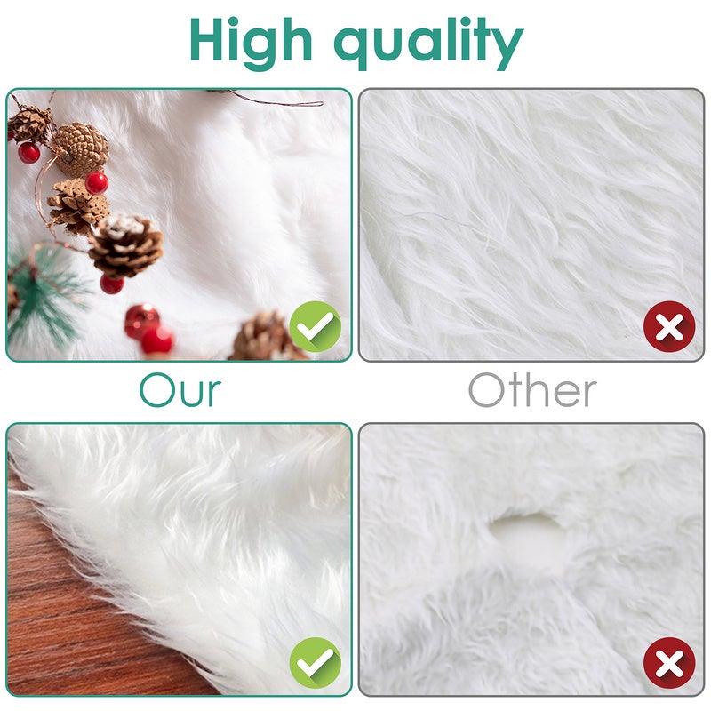 Gonna per albero di Natale 90 cm/35 pollici, gonna per albero di Natale in pelliccia sintetica, decorazioni per albero di Natale, bianco - 6