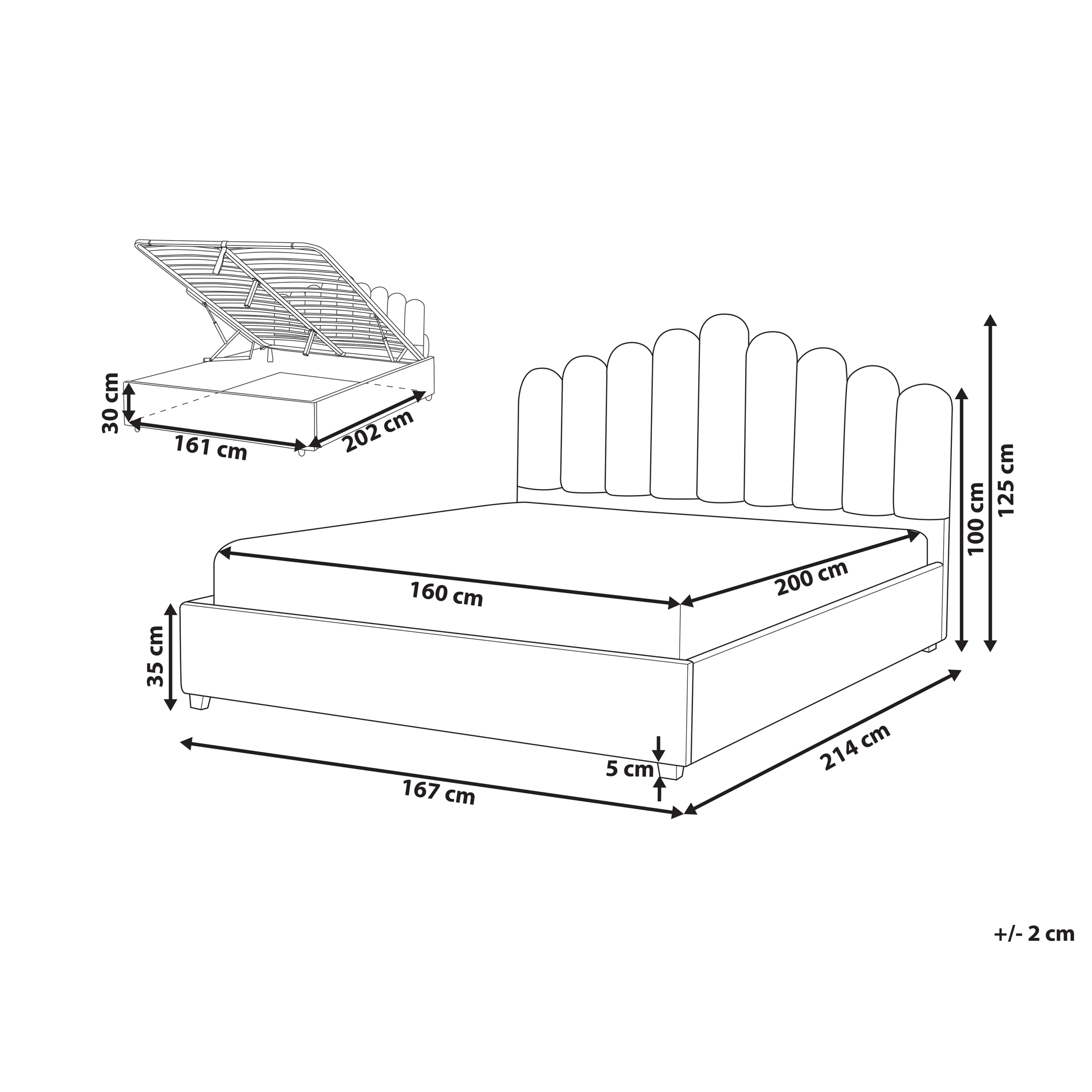 Letto contenitore Velluto VINCENNES 160 x 200 cm Bianco sporco - 3