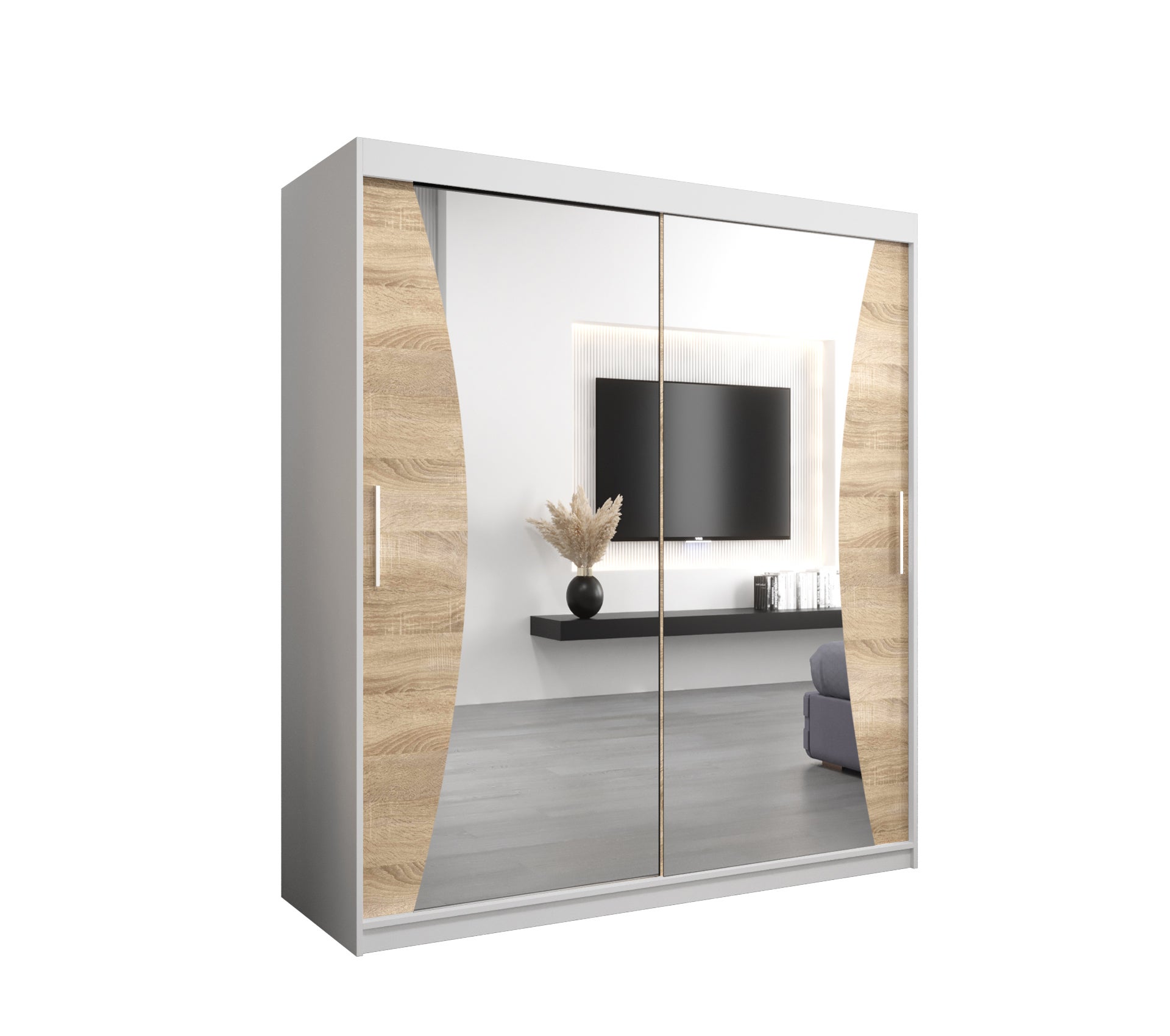 Szafa przesuwna garderoba MONACO 180 x 62 x 200 cm Biały + Sonoma - Abiks Meble
