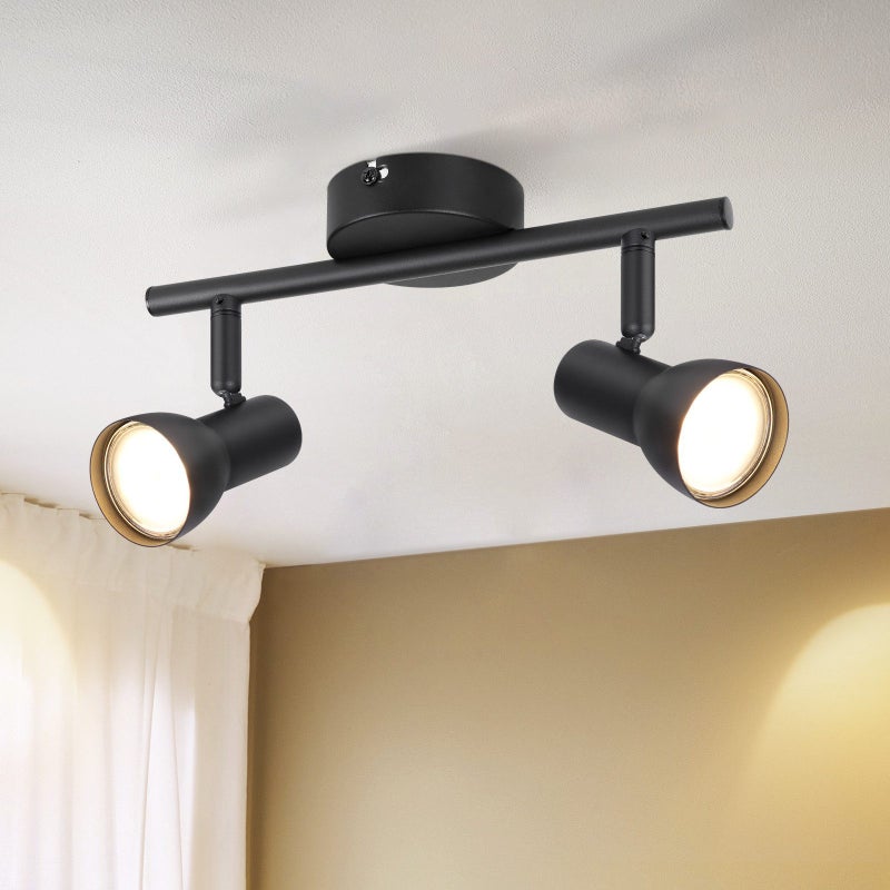Reflektorowa sufitowy NETTLIFE 2-płomieniowy, czarny, nowoczesny, GU10, metalowy, obrotowy 350°