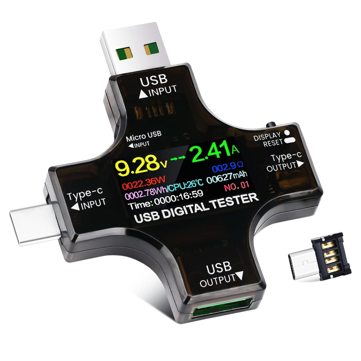 Multimètre numérique 2 en 1, wattmètre USB C, testeur de tension et de ...