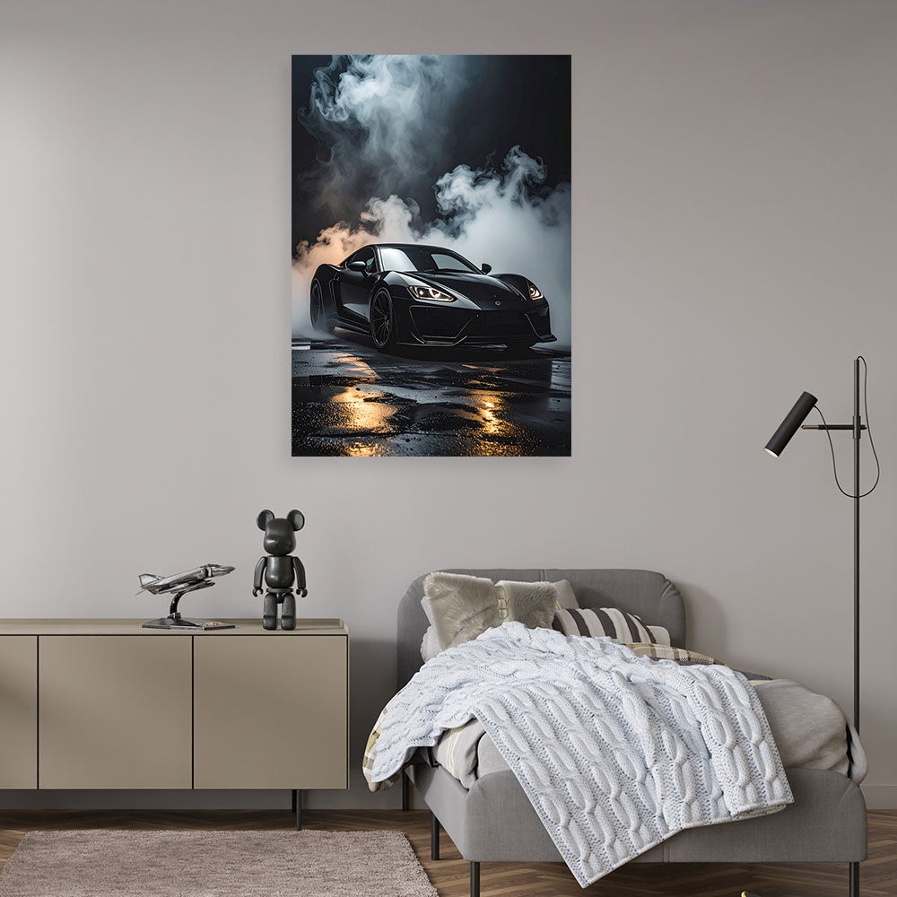 Obraz do salonu biura pokoju nastolatka, Auto samochód sportowy czarny 40x60 - 2