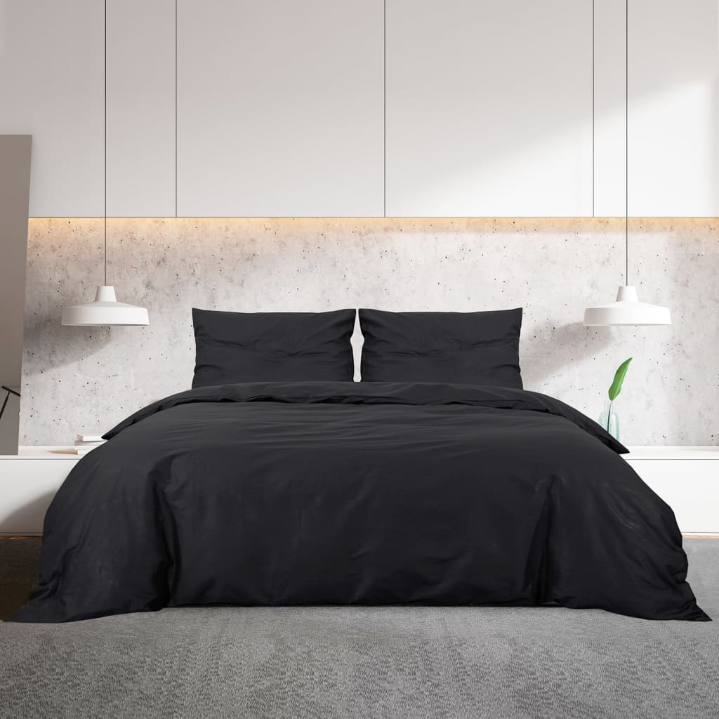 Ensemble de housse de couette | Parures de lit Noir 220x240 cm Coton CFW33556 - 3