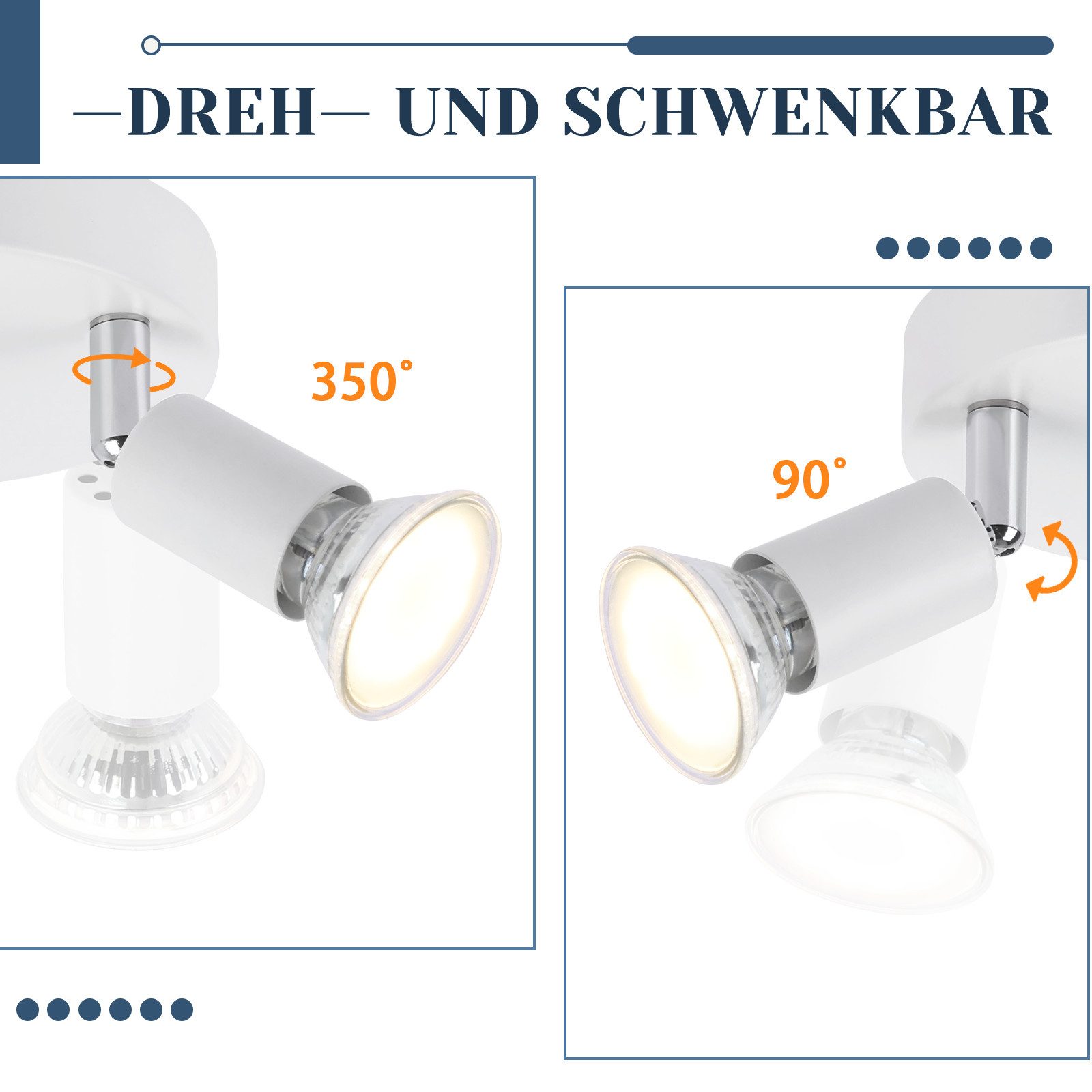 NETTLIFE Plafonnier LED GU10 -2 Spots de Plafond Ronde Moderne Spots de Plafond 350° pour Cuisines Couloir Chambre Salon - sans Ampoule Blanc - 2