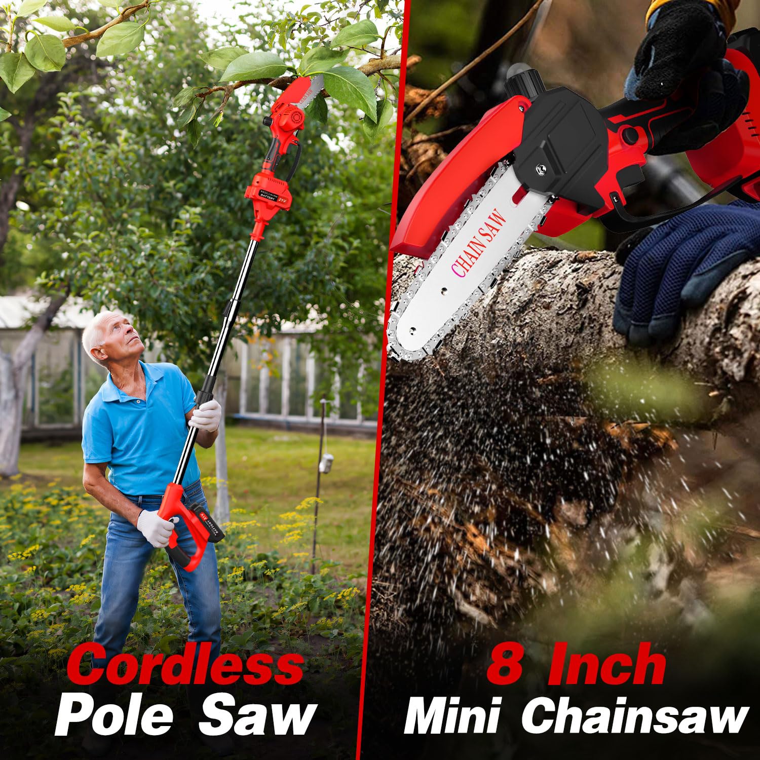 Outil de taille 2 en 1,sécateur de jardin pour branches hautes,tronçonneuse sans fil,alimentée par batterie,convient à la taille des arbres de jardin - 6