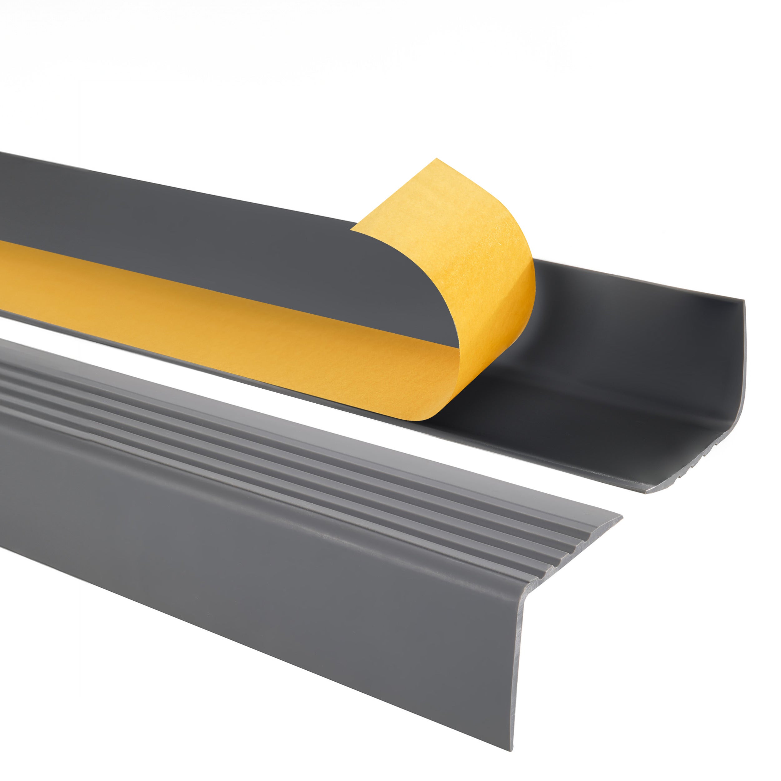 Samoprzylepny profil schodowy 50x42 mm PVC na krawędzie stopni z ryflowaniem - 130 cm, ciemnoszary