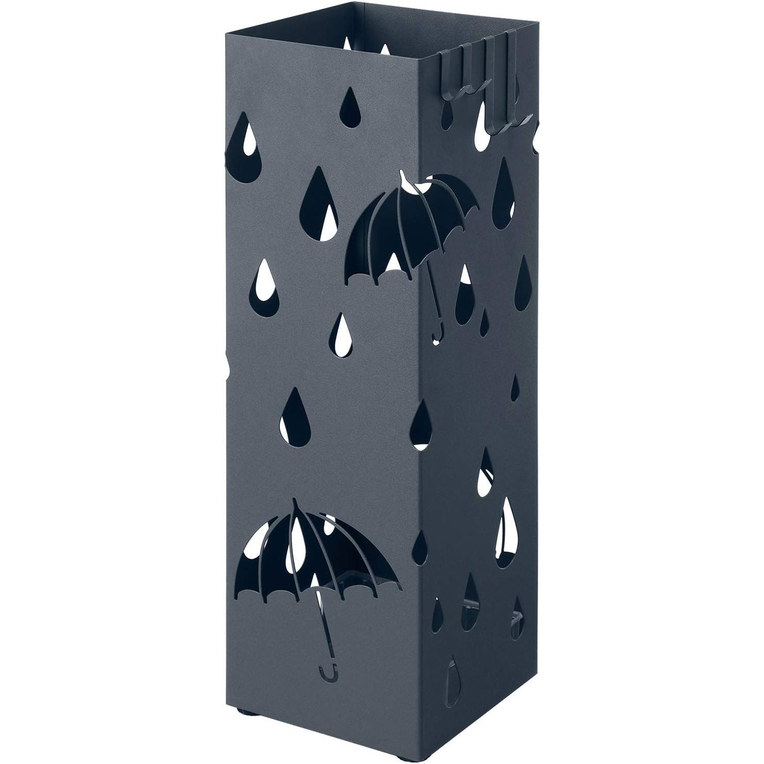 Suport umbrele metalic cu recipient detasabil apa, 4 carlige, decupaje moderne, 16x16x49 cm, antracit Antracit