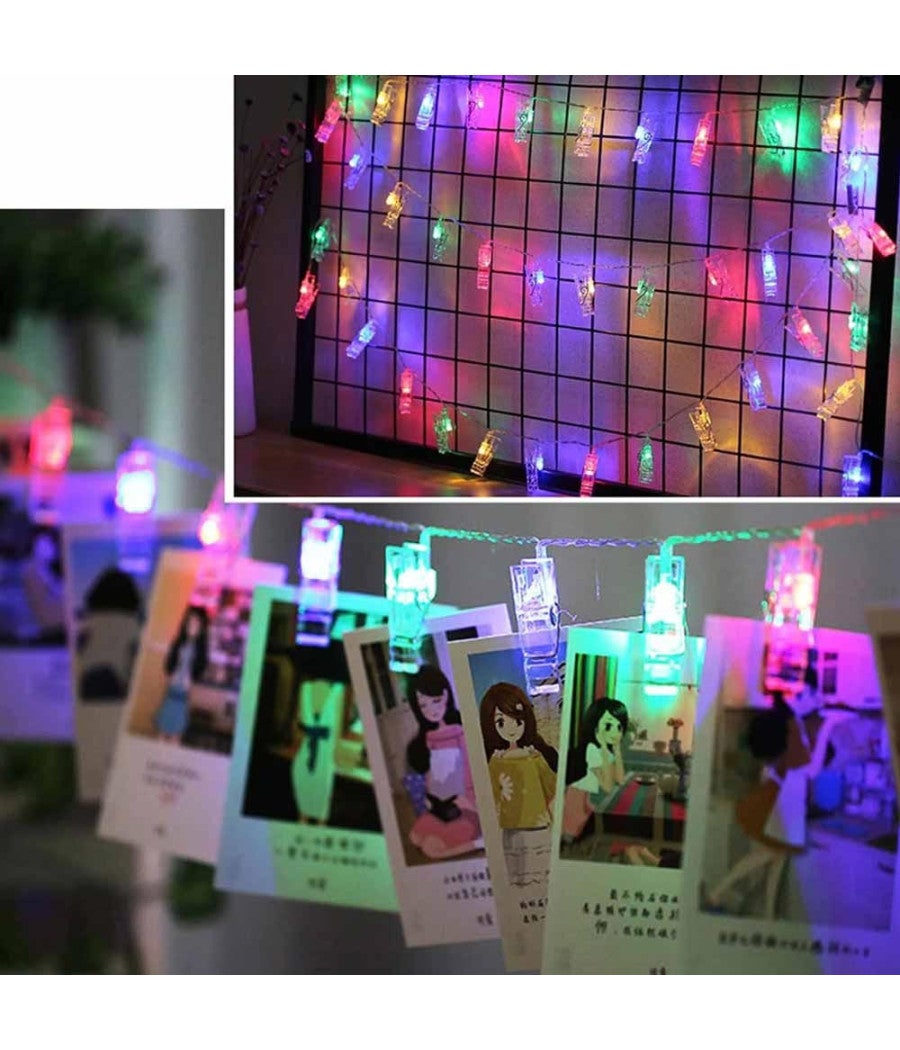 Trade Shop - Catena Luminosa 10 Mollette Led Ghirlanda Stringa Per Appendere Foto Multicolor - - 4