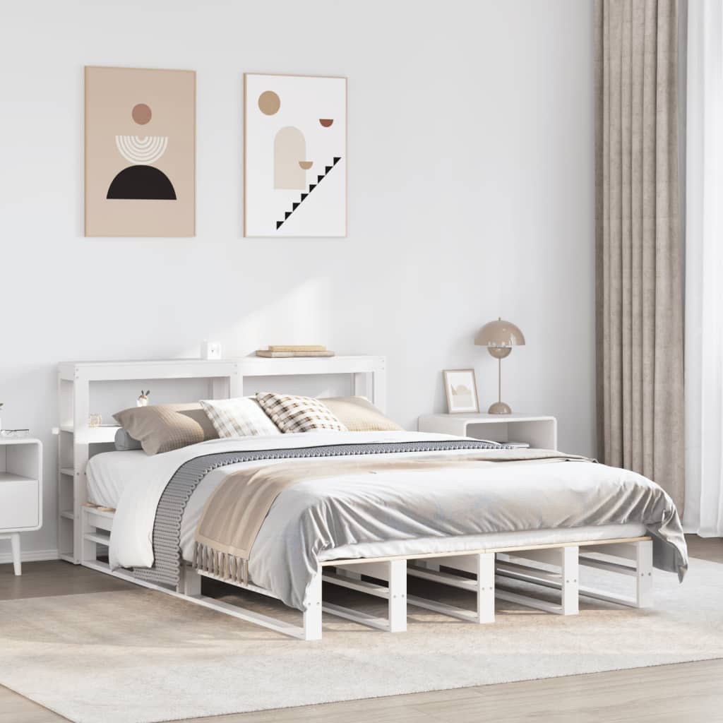 Rama łóżka bez materaca, biała, 140x200 cm, lite drewno sosnowe vidaXL