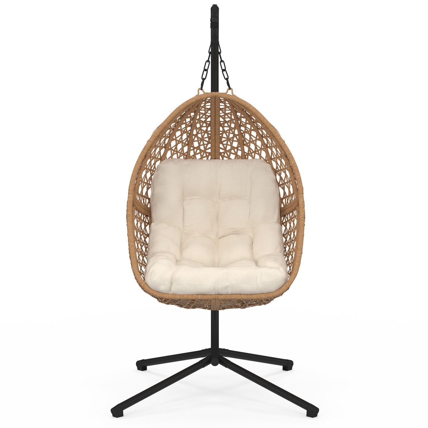 Fauteuil lune suspendu ajouré effet rotin avec coussin écru - 5