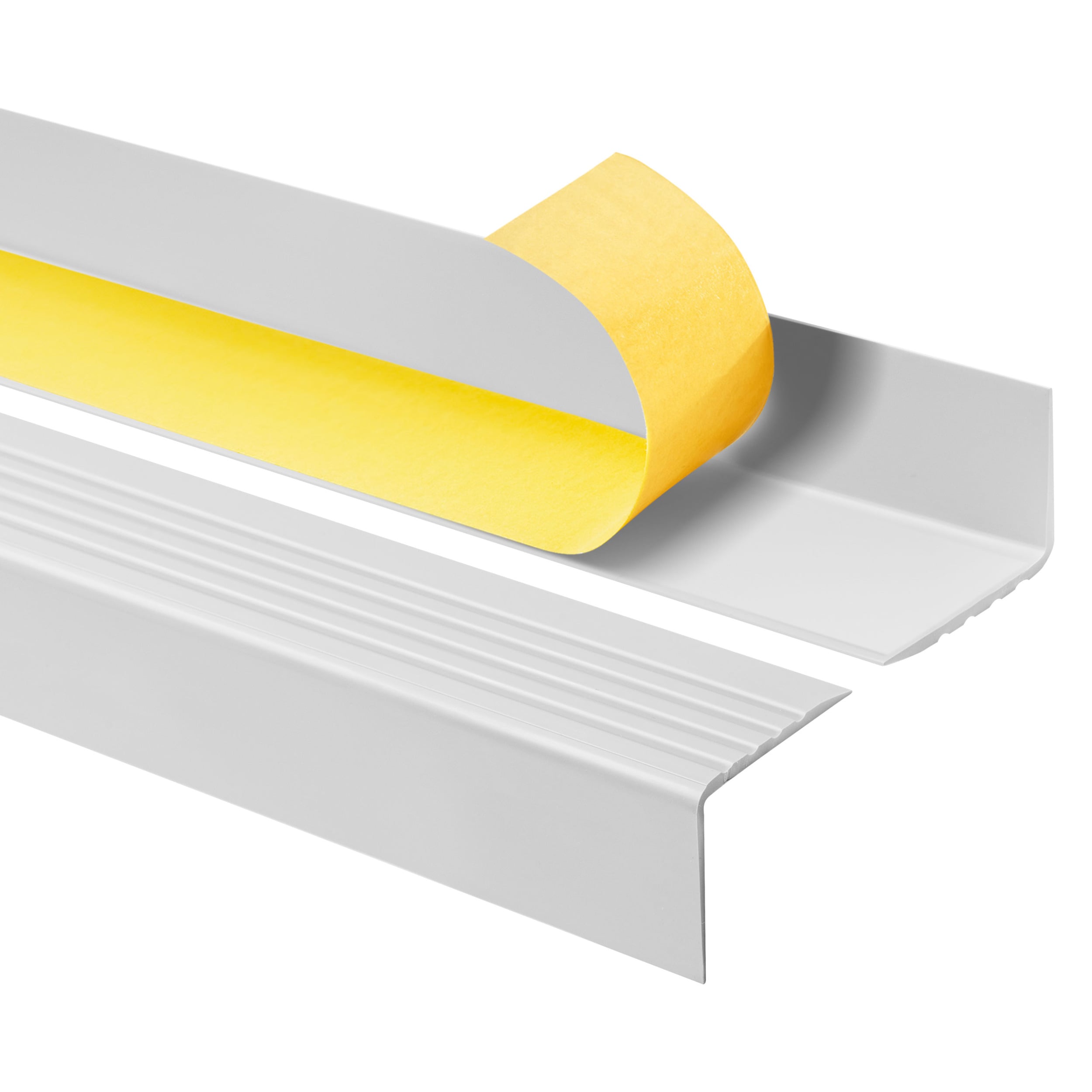 Profil schodowy samoprzylepny 50x42 mm PVC na krawędzie stopni z ryflowaniem - 90 cm, jasnoszary