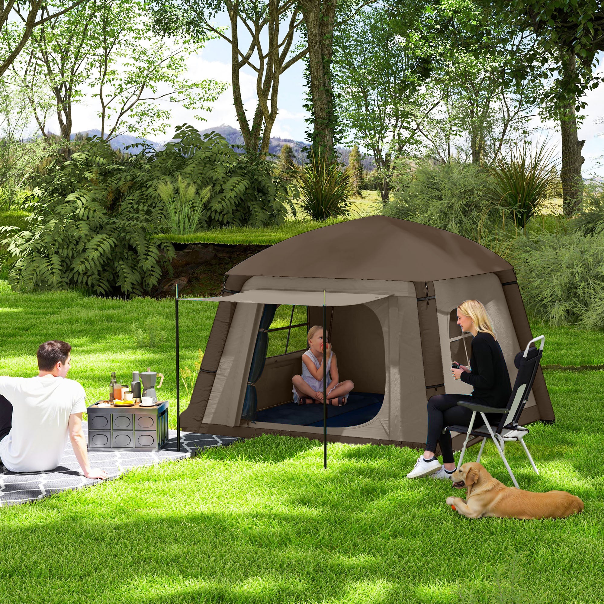 Tente de camping gonflable Tente familiale extérieure 1-2 personnes avec pompe à air à crochet, fenêtres, portes pour 4 saisons - 3