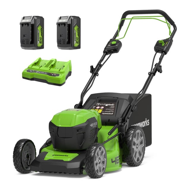 Greenworks 48V (2x24V) Tagliaerba Semovente a Batteria per Prati Fino a 480m², Ampiezza di taglio 46cm, CON Due Batterie 4Ah e Caricabatterie Doppio