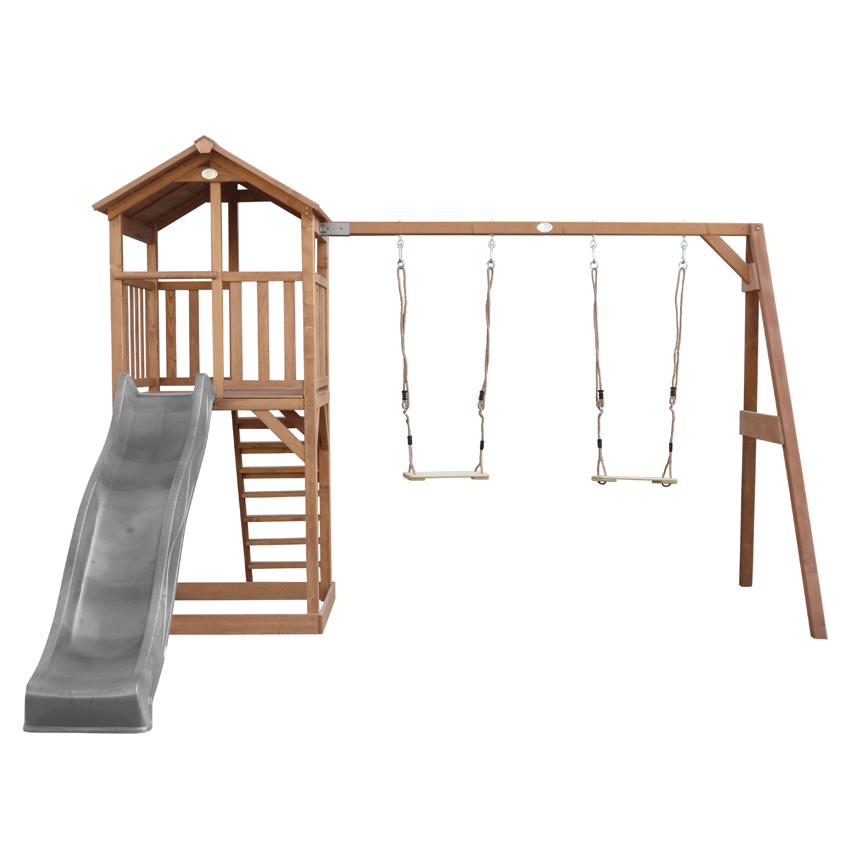 AXI Beach Tower Aire de Jeux avec Toboggan en Gris, 2 Balançoires & Bac à Sable | Grande Maison enfant extérieur en marron | Cabane de Jeu en Bois FSC - 5
