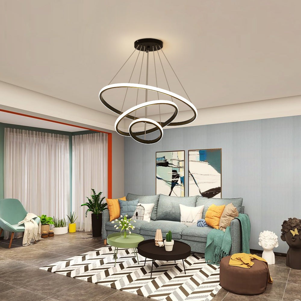 GOECO Lampadario sospeso circolare da 36 W con 3 anelli regolabili, illuminazione contemporanea dimmerabile 2700 K-6500 K, lampada a sospensione chic - 3