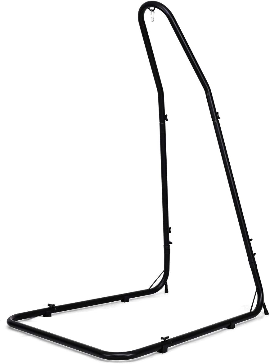 Uniwersalny Stojak do Hamaków z Regulowaną Wysokością, Obrót o 360° z Antypoślizgową Matą, 150 kg, do Wnętrz/na Zewnątrz, 135 x 115 x 200 cm, Czarny