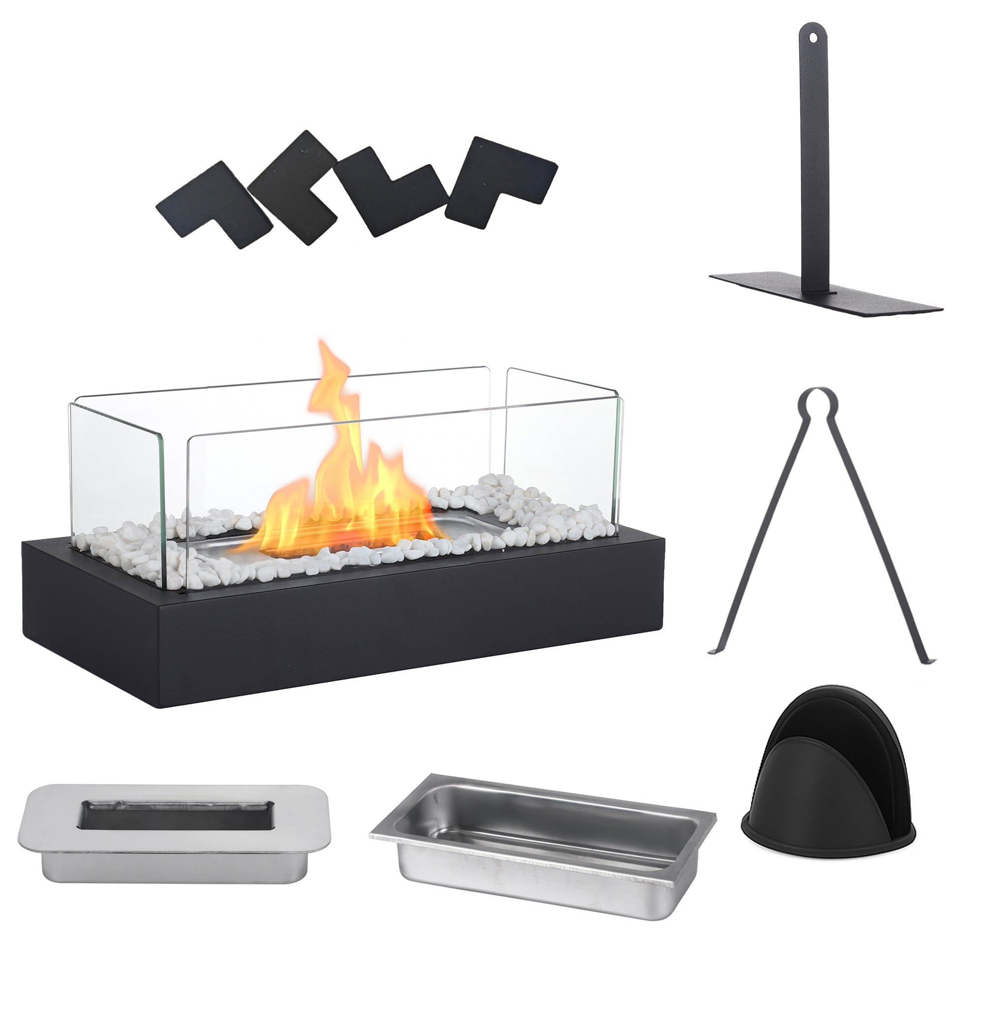 ZMH Chimenea de sobremesa portátil decorativa de bioetanol rectangular negra - 9