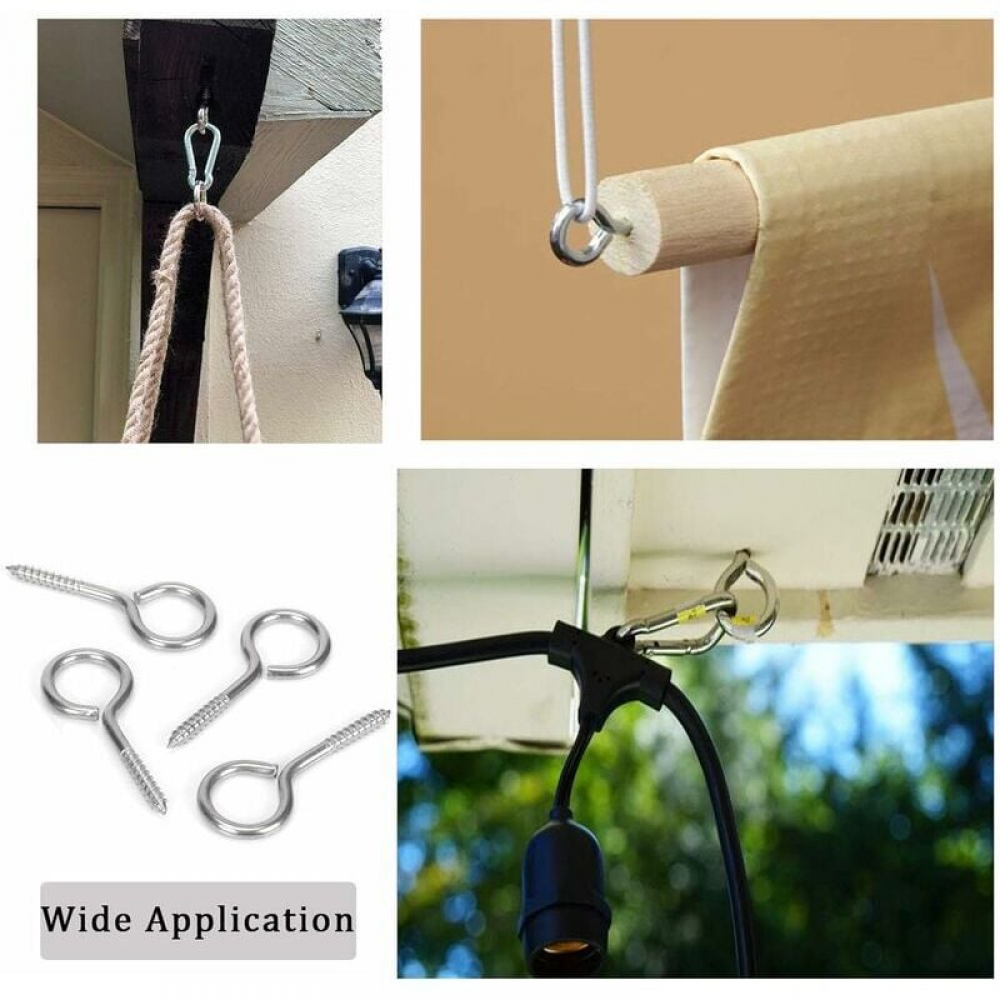 Lot de 10 œillets à vis, crochets à œil en acier inoxydable, vis à œil robustes, vis à œil autotaraudeuses pour l'intérieur et l'extérieur, 6,6 cm. - 5