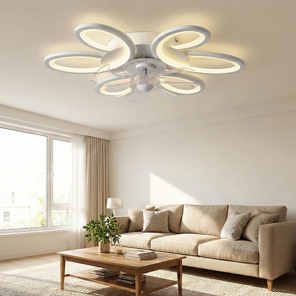 Lampa z Wentylator Sufitowy LED 65cm 36W Cichy Lampa z wiatrakiem Pilot APP Ściemnialna 3 Barwy 6 Biegów Rewers Lato/Zima Nowoczesny Oświetlenie Biały