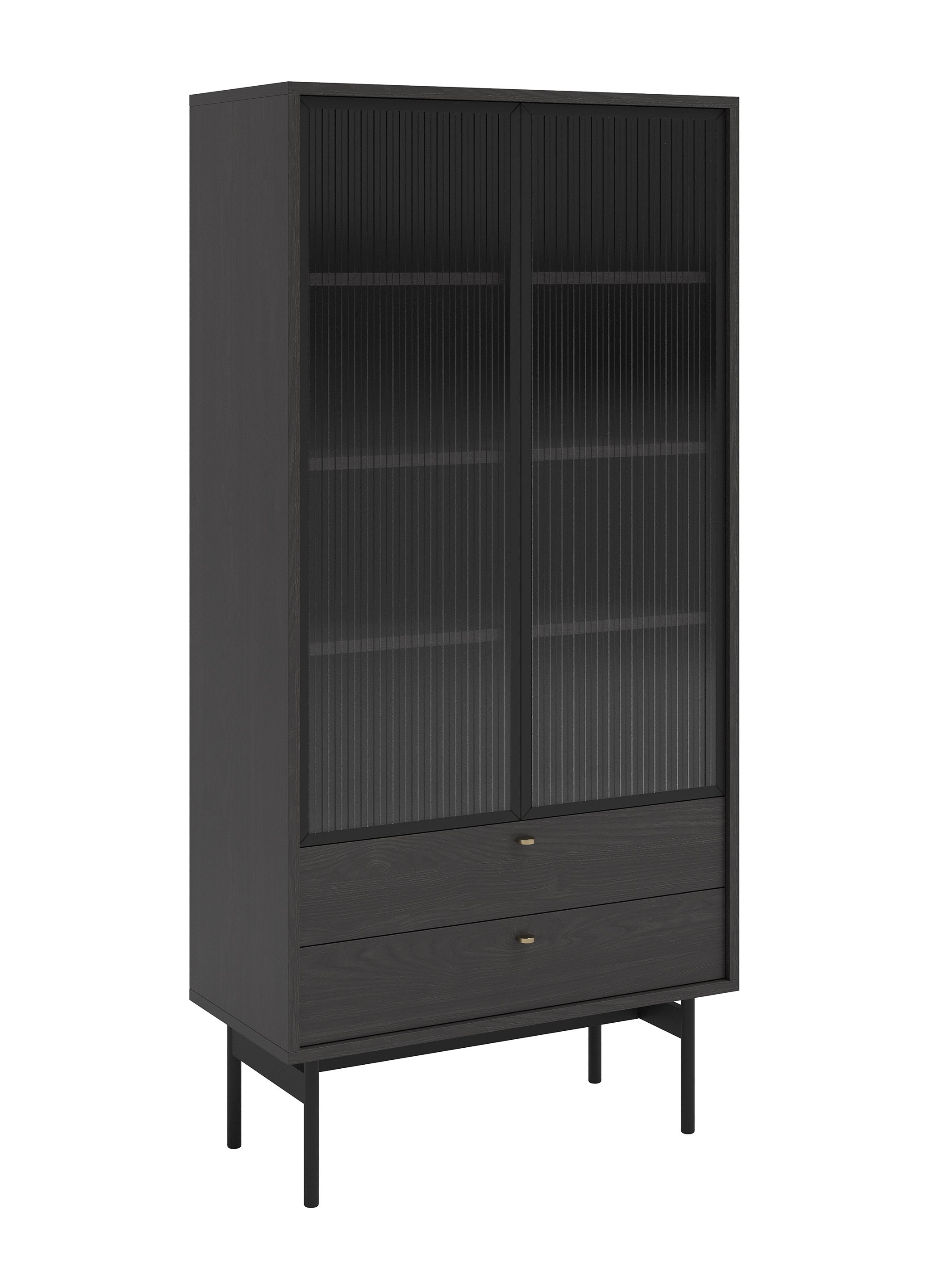 OLAR - Vitrine haute - 85cm - avec deux tiroirs - couleur du bois de ...