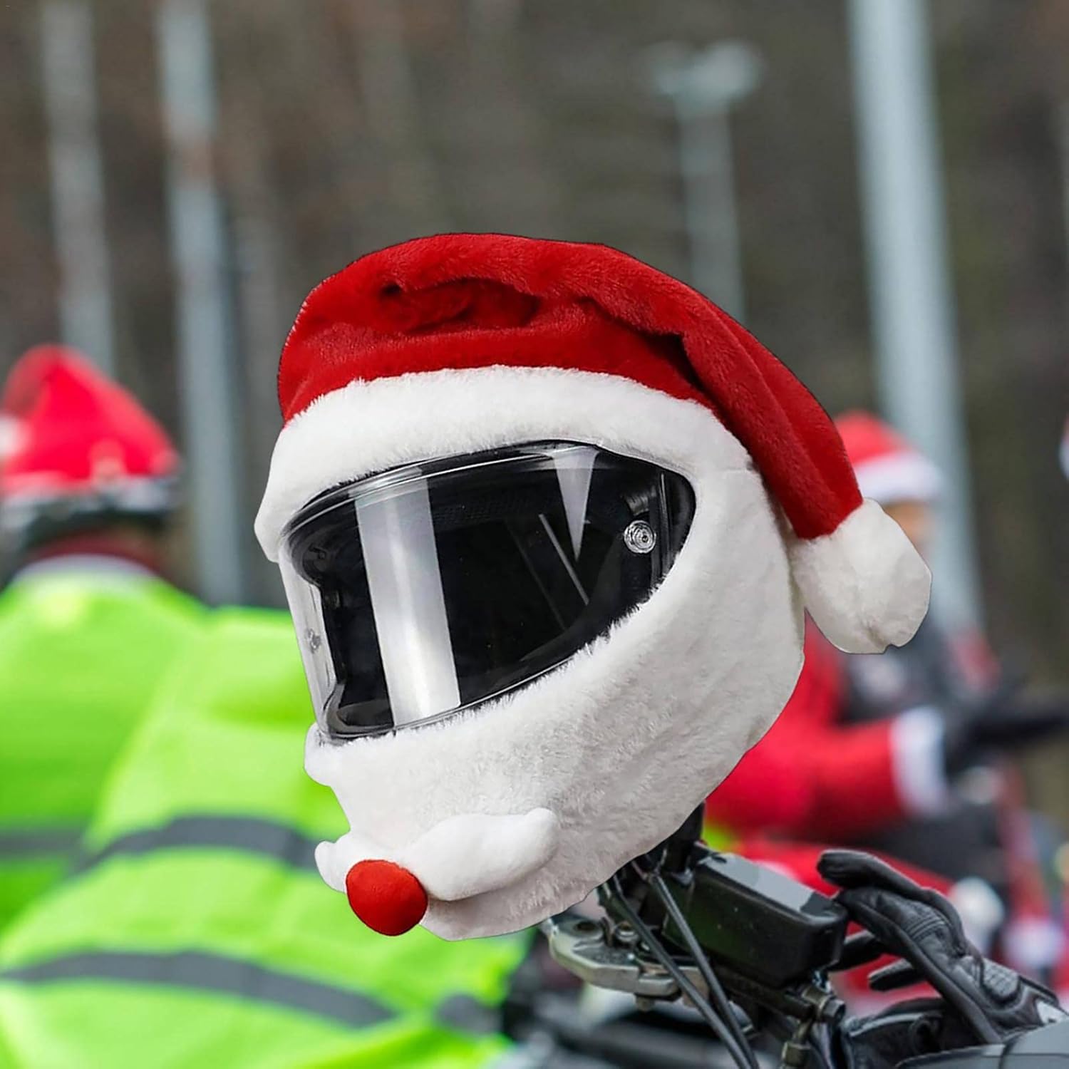 Uniwersalny pluszowy pokrowiec na kask motocyklowy – spersonalizowany czerwony pokrowiec na kask Świętego Mikołaja – prezent świąteczny - 8