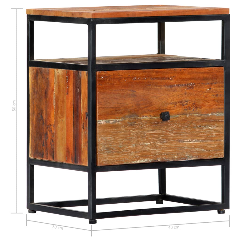 Table de nuit chevet commode armoire meuble chambre 40 x 30 x 50 cm bois de récupération et acier 1402037 - 9