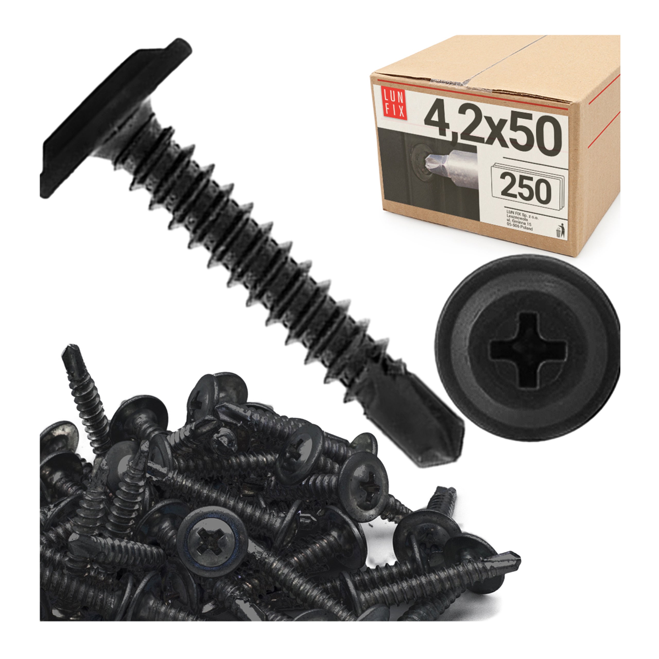 Wkręty do metalu samowiercące fosfatowane z łbem podkładkowym 4,2x50mm 250szt.