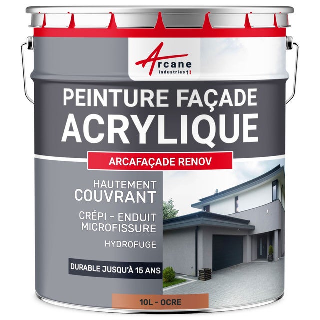Peinture Façade - Peinture Hydrofuge Acrylique 14 couleurs - 10 L (+ ou - 60 m² en 1 couche) Ocre - RAL 050 60 40 - ARCANE INDUSTRIES