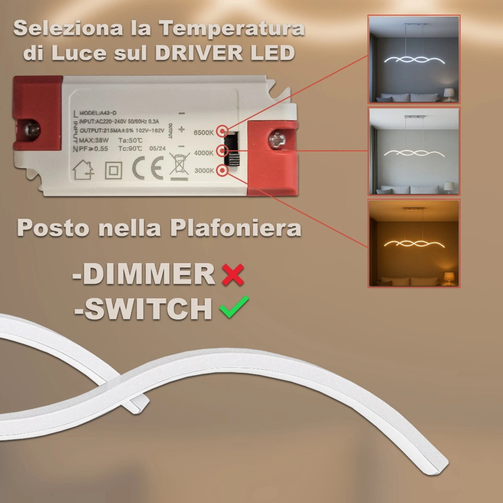 Lampadario Da interno LED Cucina soggiorno camera da letto Moderno Sospeso Stanzetta Studio 25W switch cambia colore 3000K-4000K-6500K Bianco - 7
