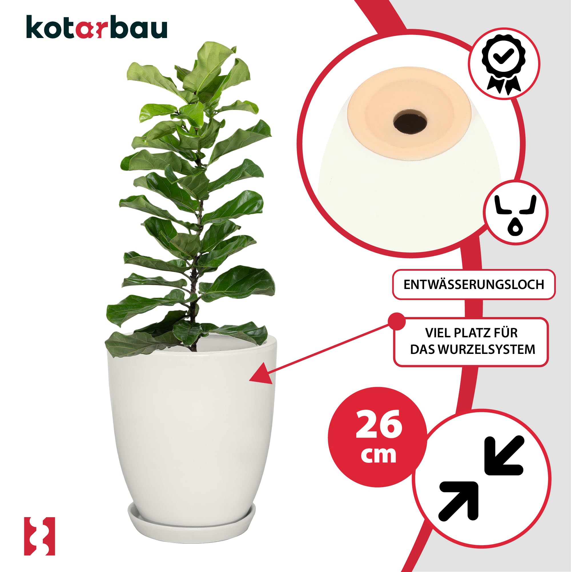 Doniczka ceramiczna szkliwiona biała na kwiaty rośliny 26 cm - KOTARBAU - 4