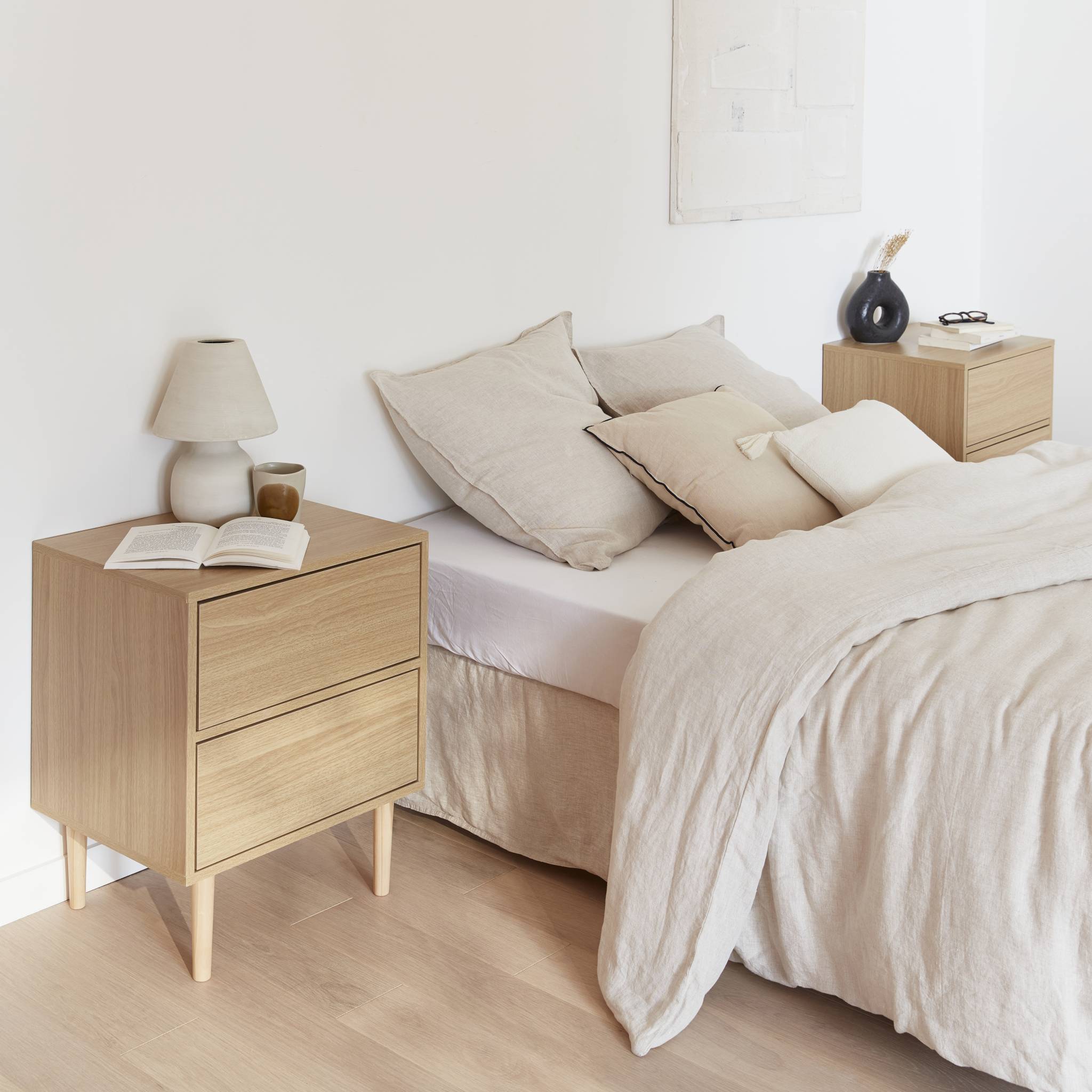 Mesita de noche con efecto madera natural, set de 2 Natural - 48x40x59 cm - 3