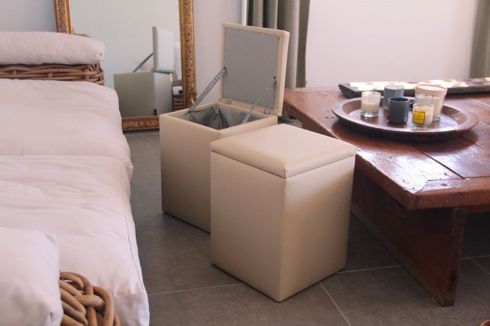 Pouf Cube Rangement Similicuir Blanc PACK 2 UNITÉS - 3