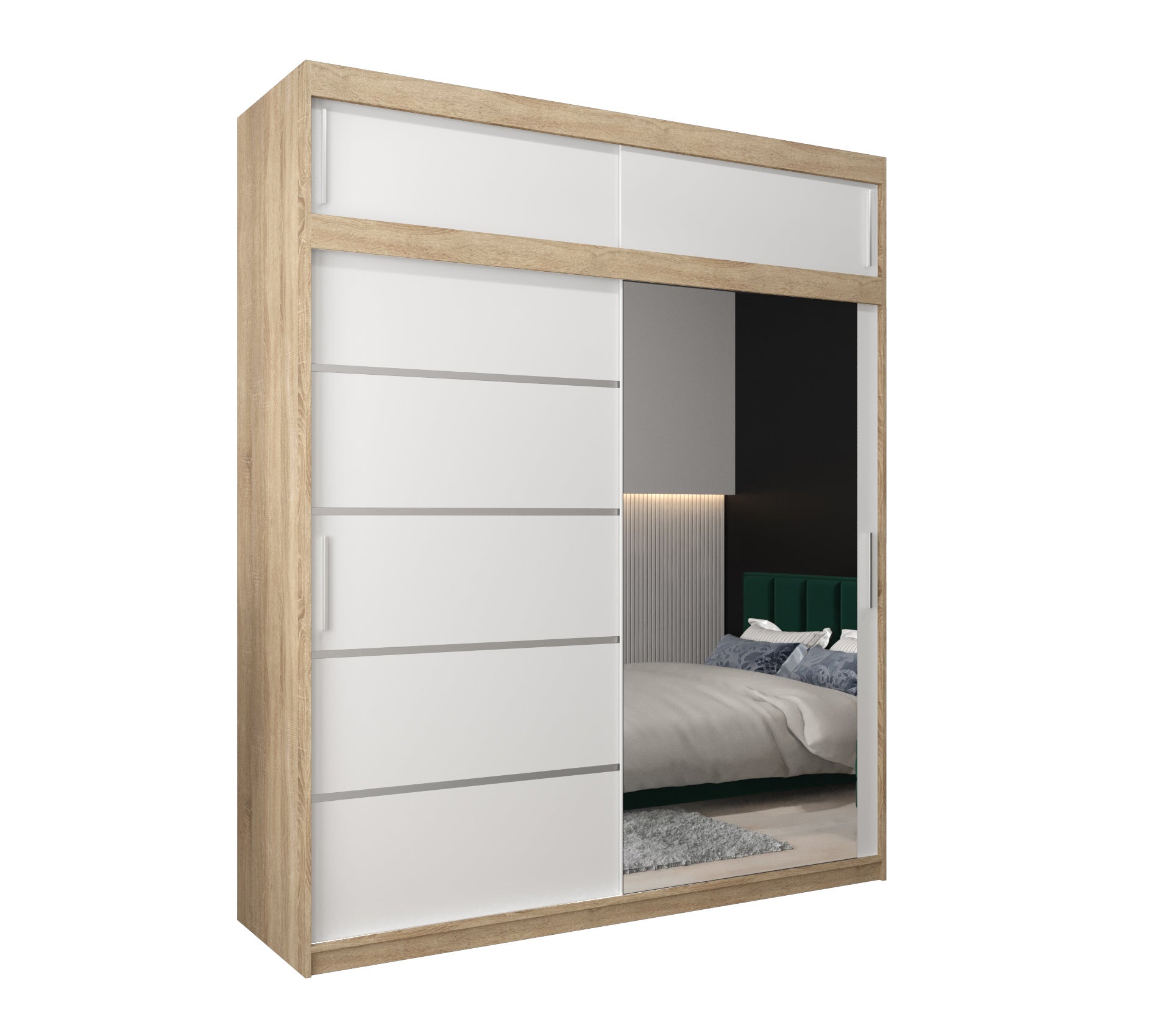 Szafa przesuwna z nadstawką garderoba Verona 2 200 x 62 x 240 cm Sonoma + Biały - Abiks Meble