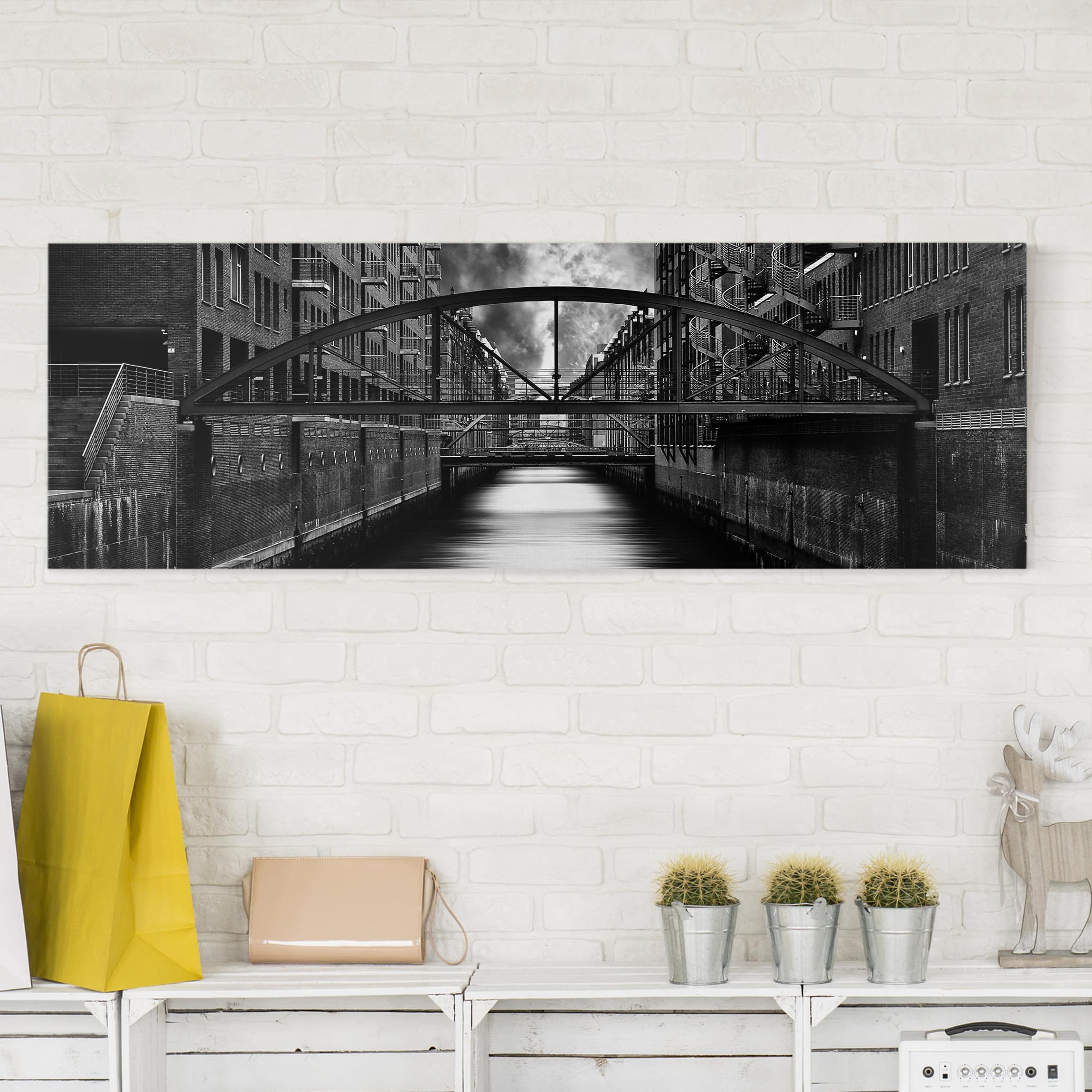 Lienzo cuadro en lienzo bastidor impresion en lienzo blanco y negro arquitectura tierra hamburgo ciudades cielo 212 dormitorio 150 x 50 cm
