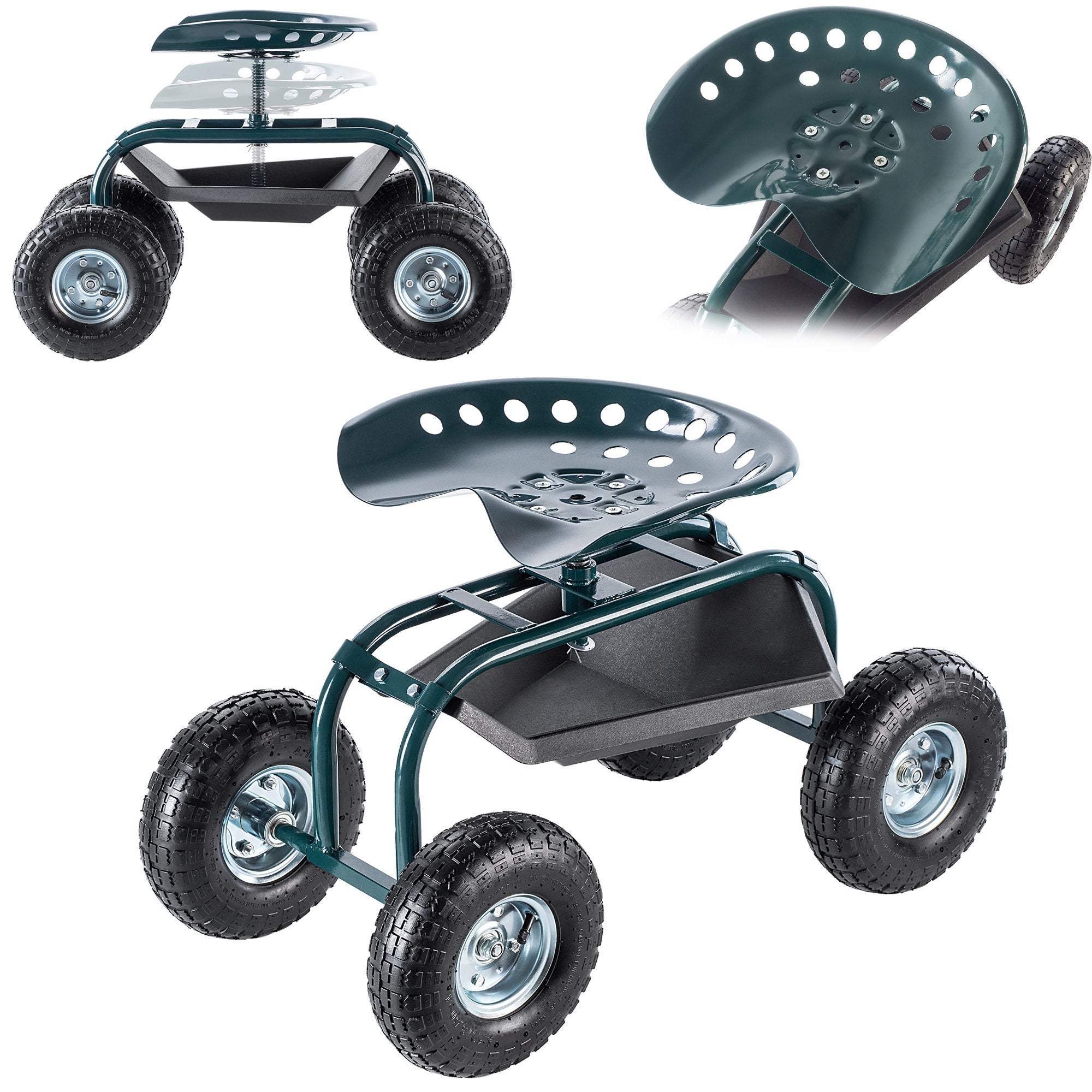 KRZESŁO OGRODOWE NA KÓŁKACH SIEDZISKO STOŁEK OGRODU SCHOWEK NARZĘDZIA 2w1